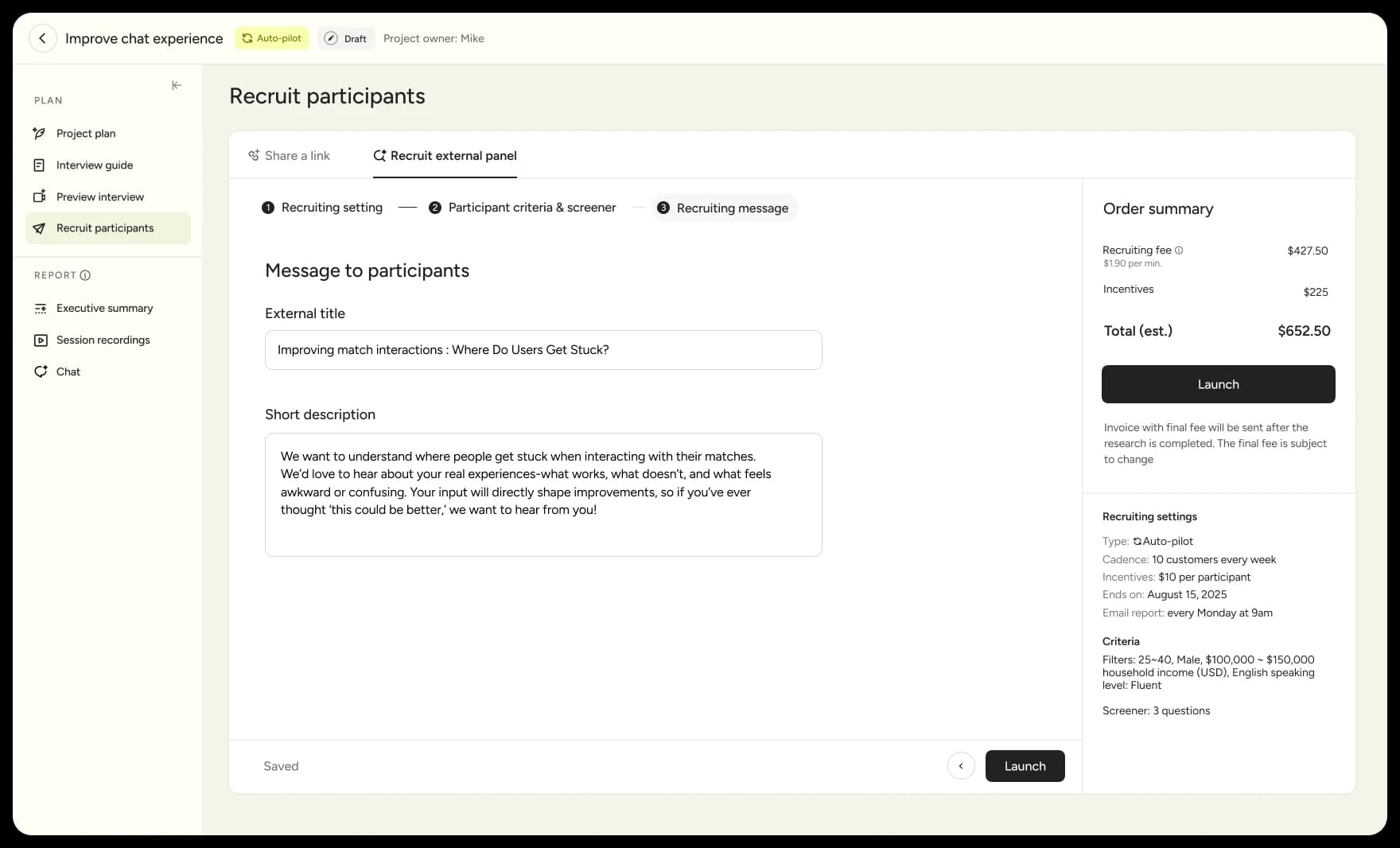 Recruit external participants suited to your study with Persona
